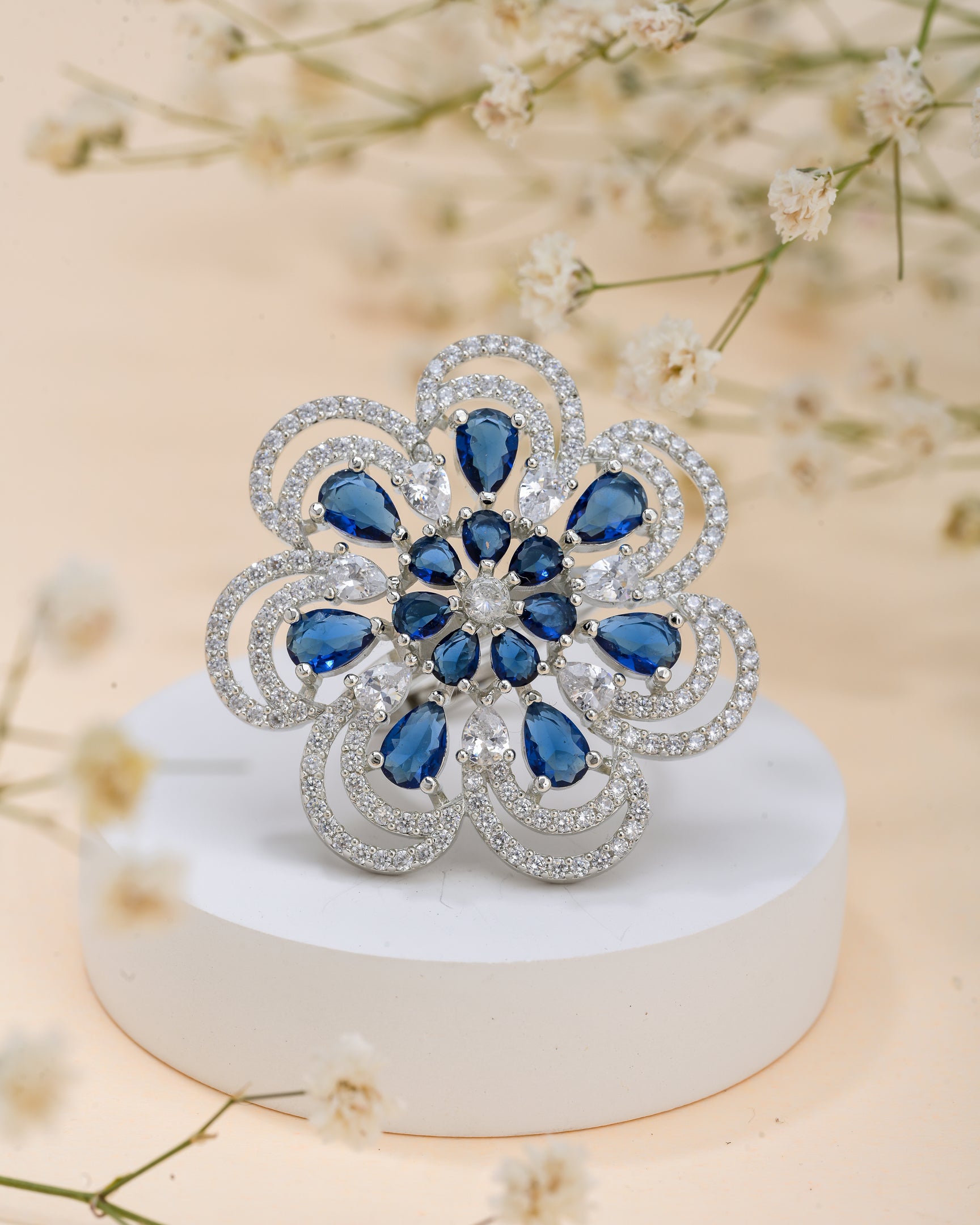 Midnight Bloom Silver Ring