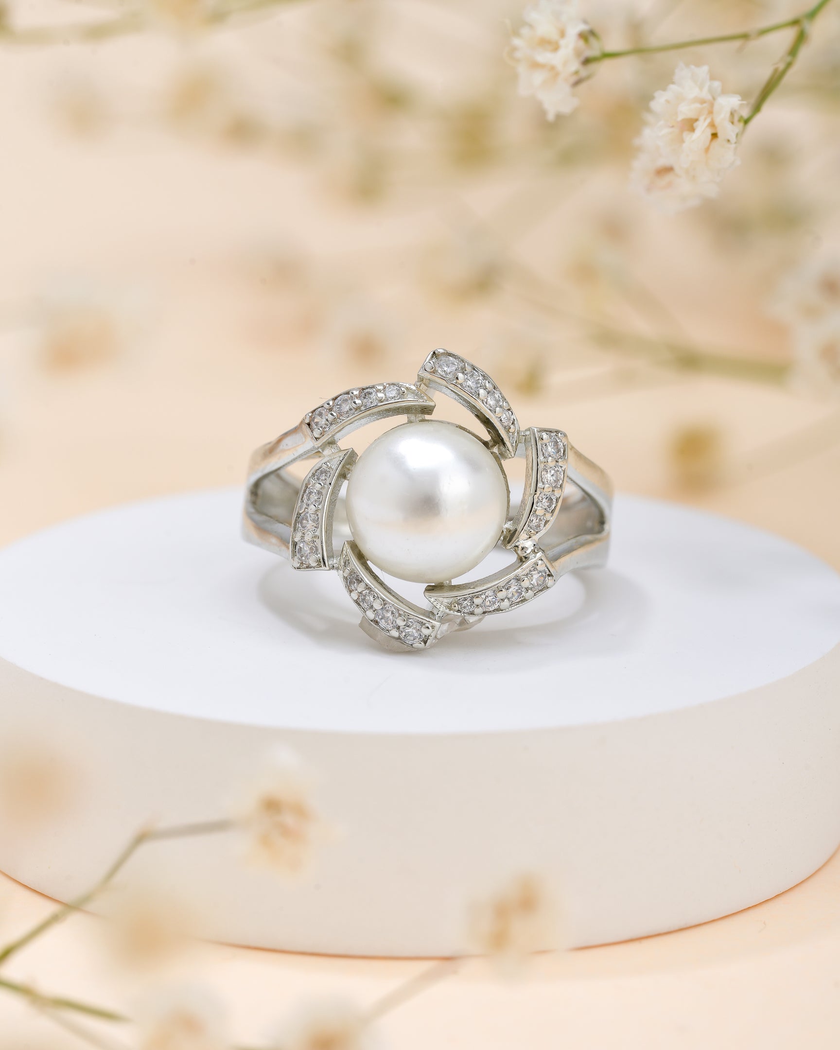 Twirl & Pearl Floral Silver Ring