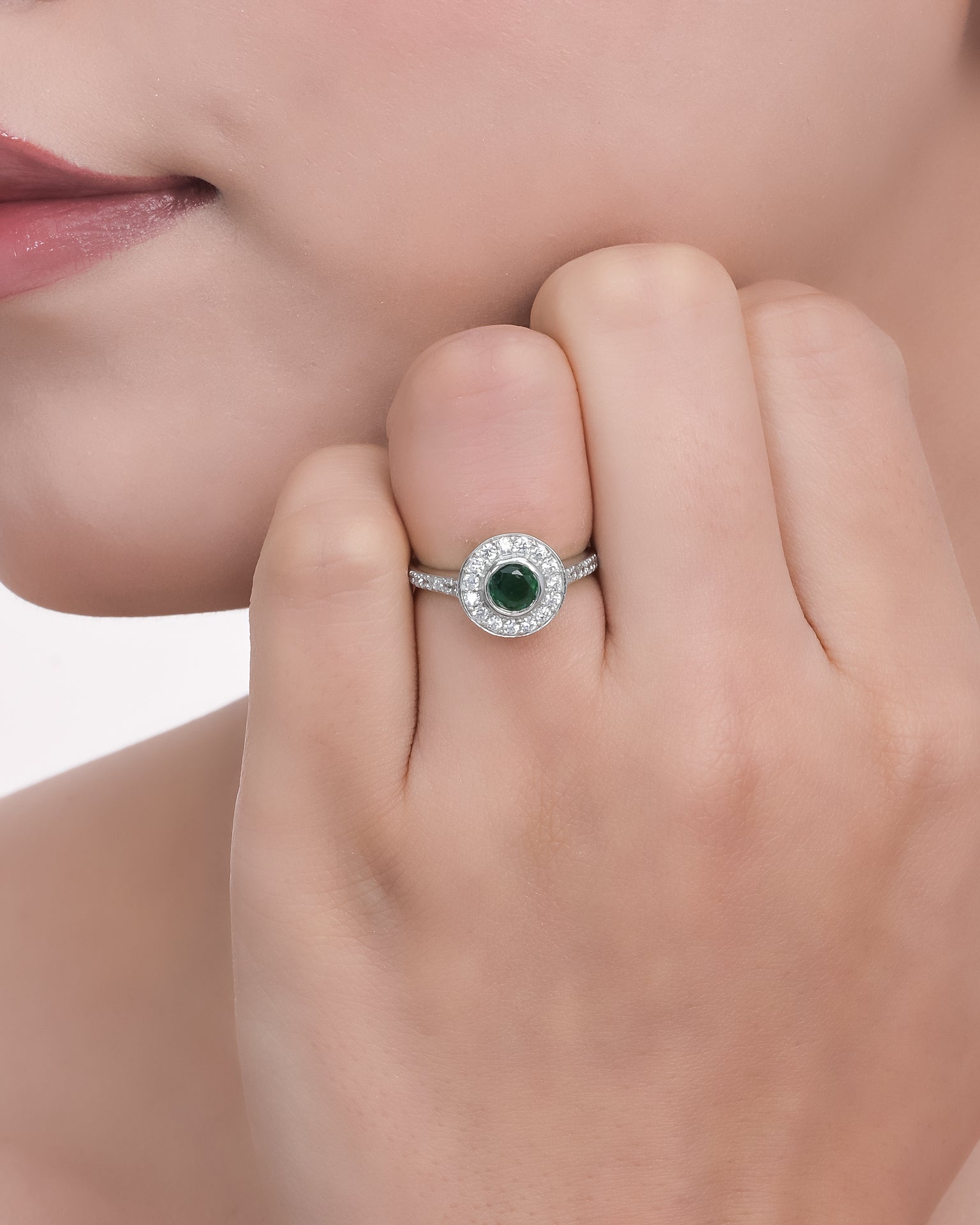 Green Halo Silver Ring