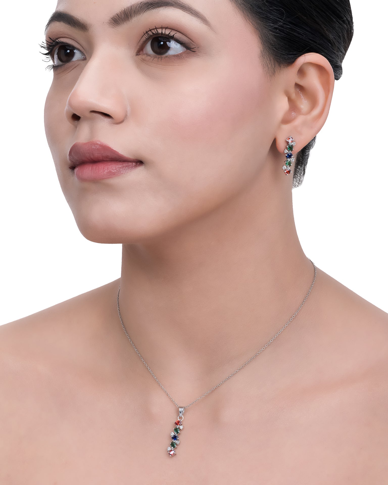 Rainbow Cascade Silver Pendant Set