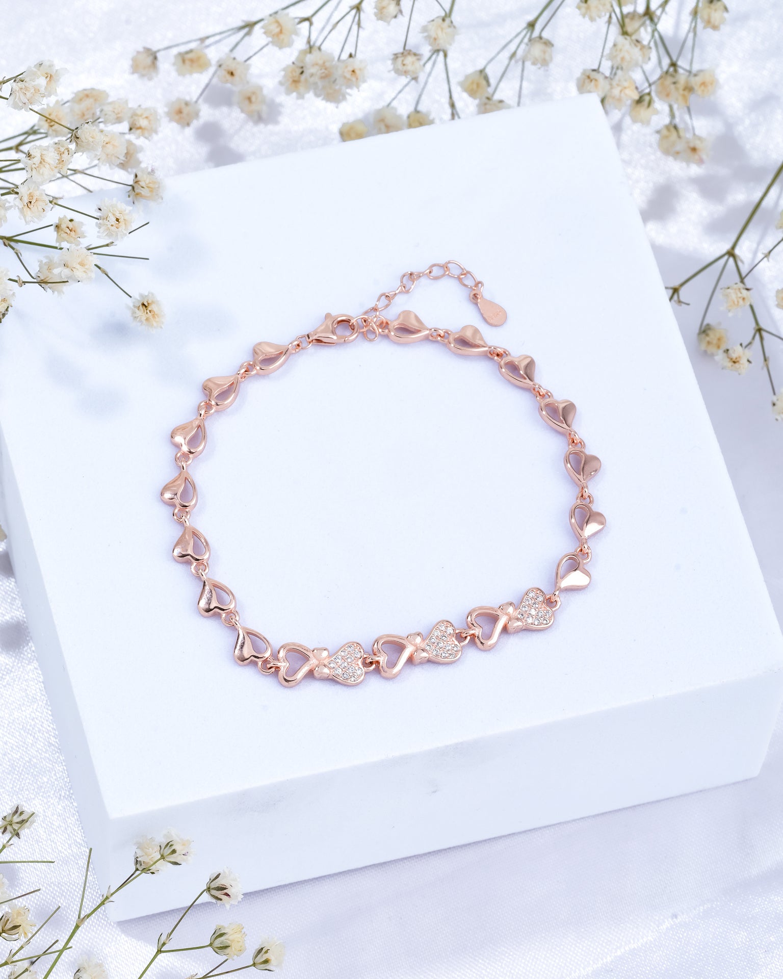 Rose Gold Heart Silver Bracelet