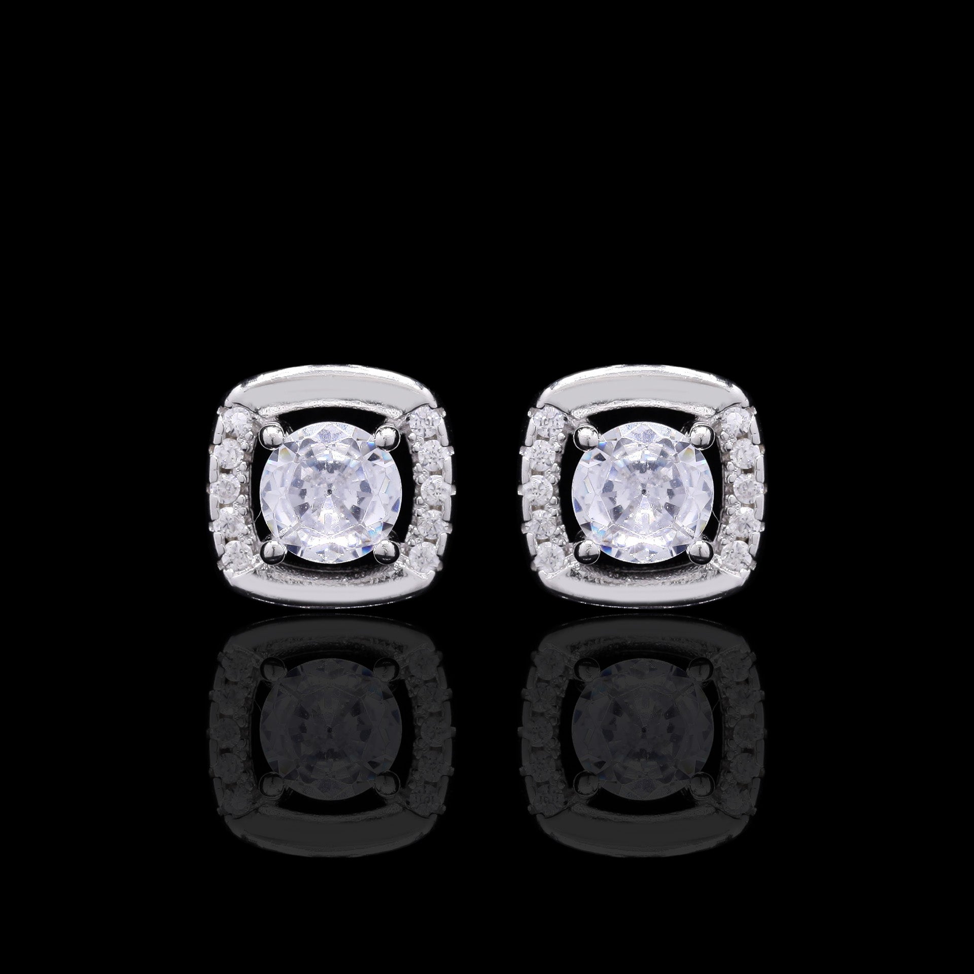 Square Halo Silver Pendant Set