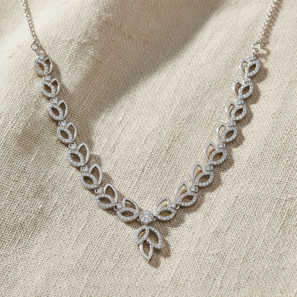 Leaflet Silver Necklace Set