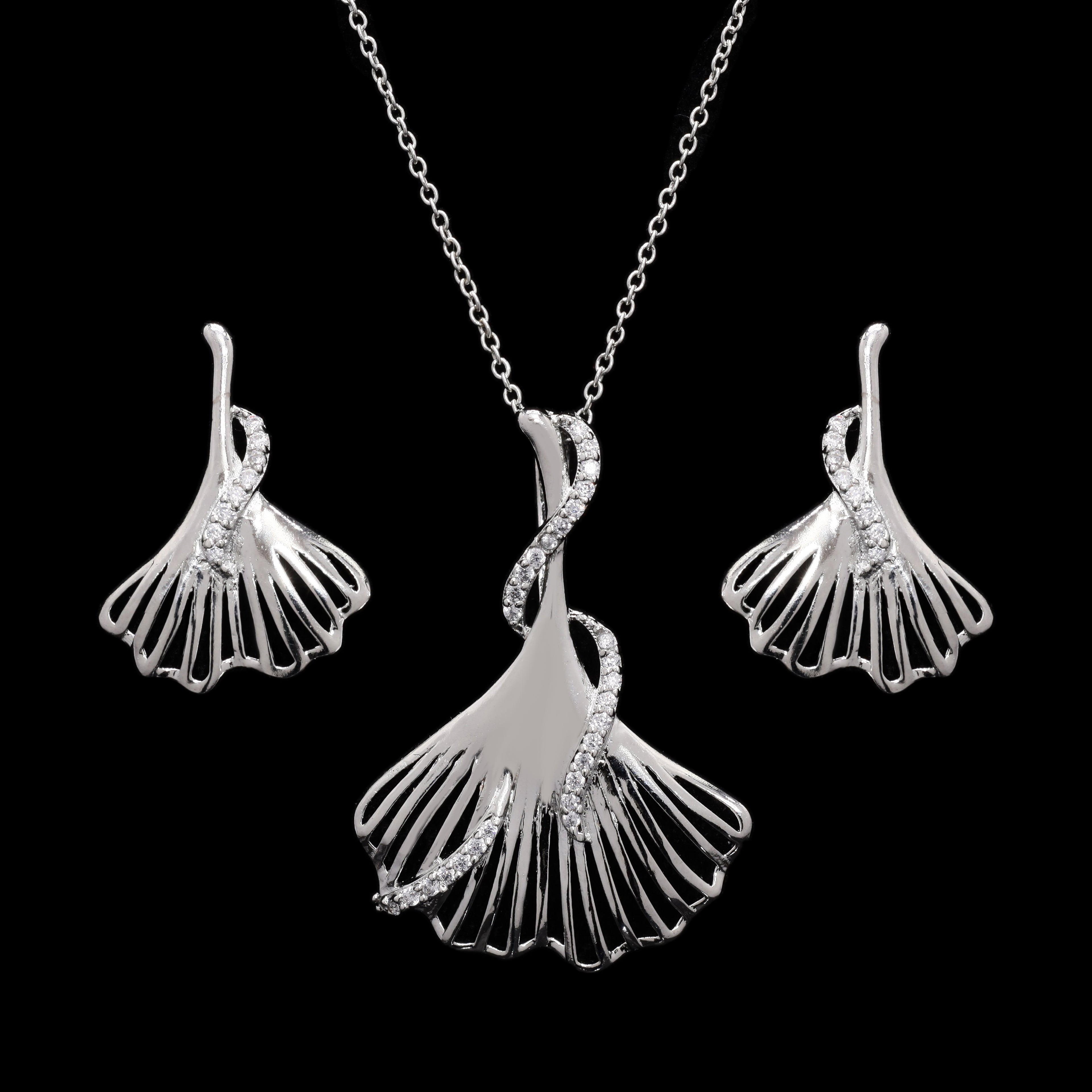 Gingko Leaf Silver Pendant Set