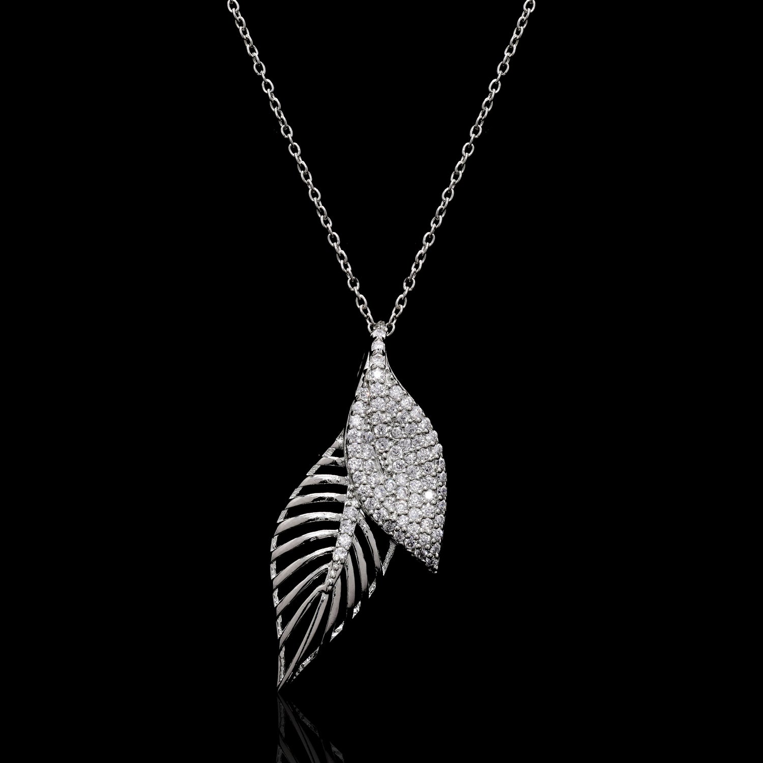 Twin Leaf Silver Pendant Set