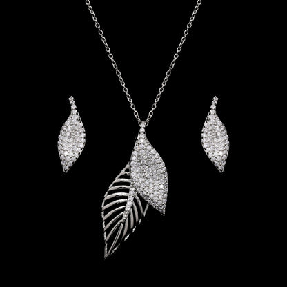 Twin Leaf Silver Pendant Set