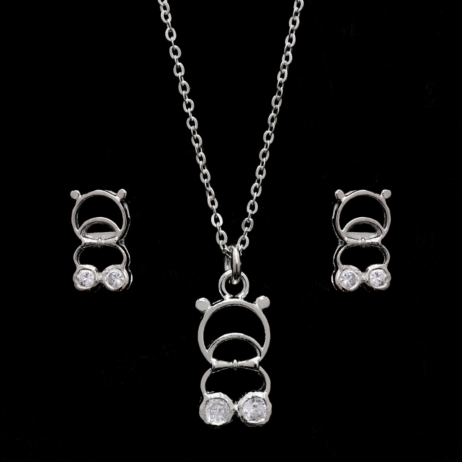 Teddy Bear Silver Pendant Set