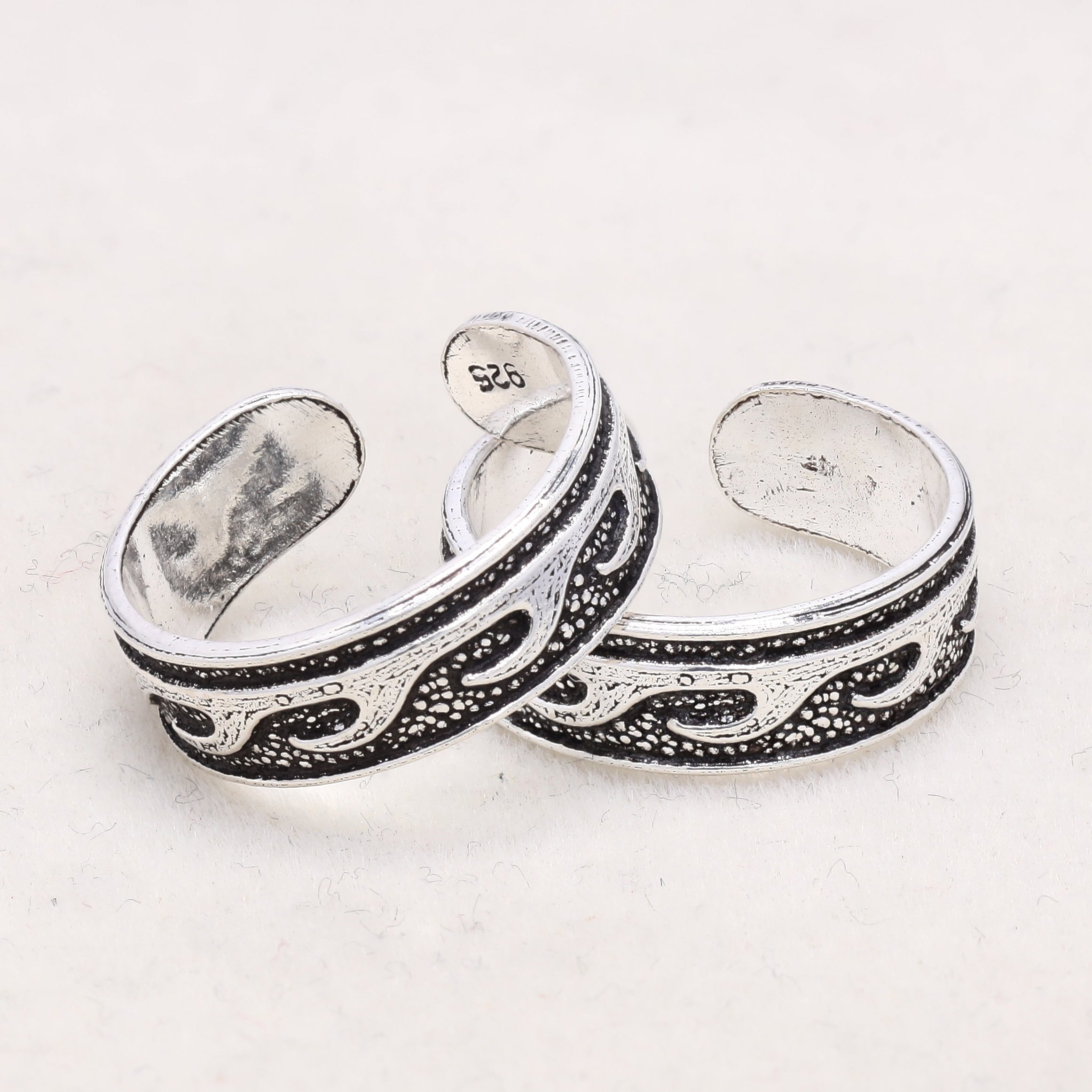 Ocean Wave Silver Toe Rings