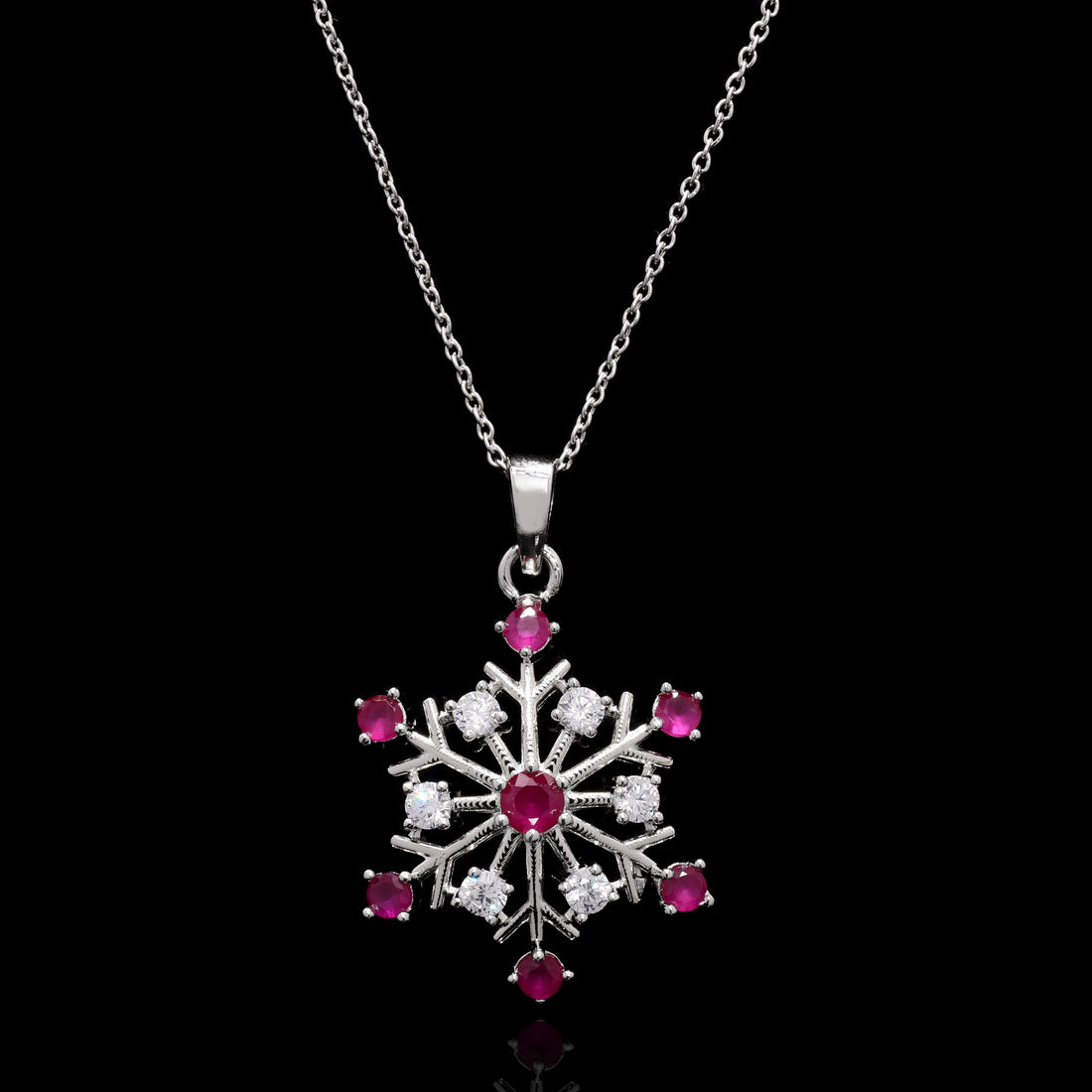 Red Snowflake Silver Pendant