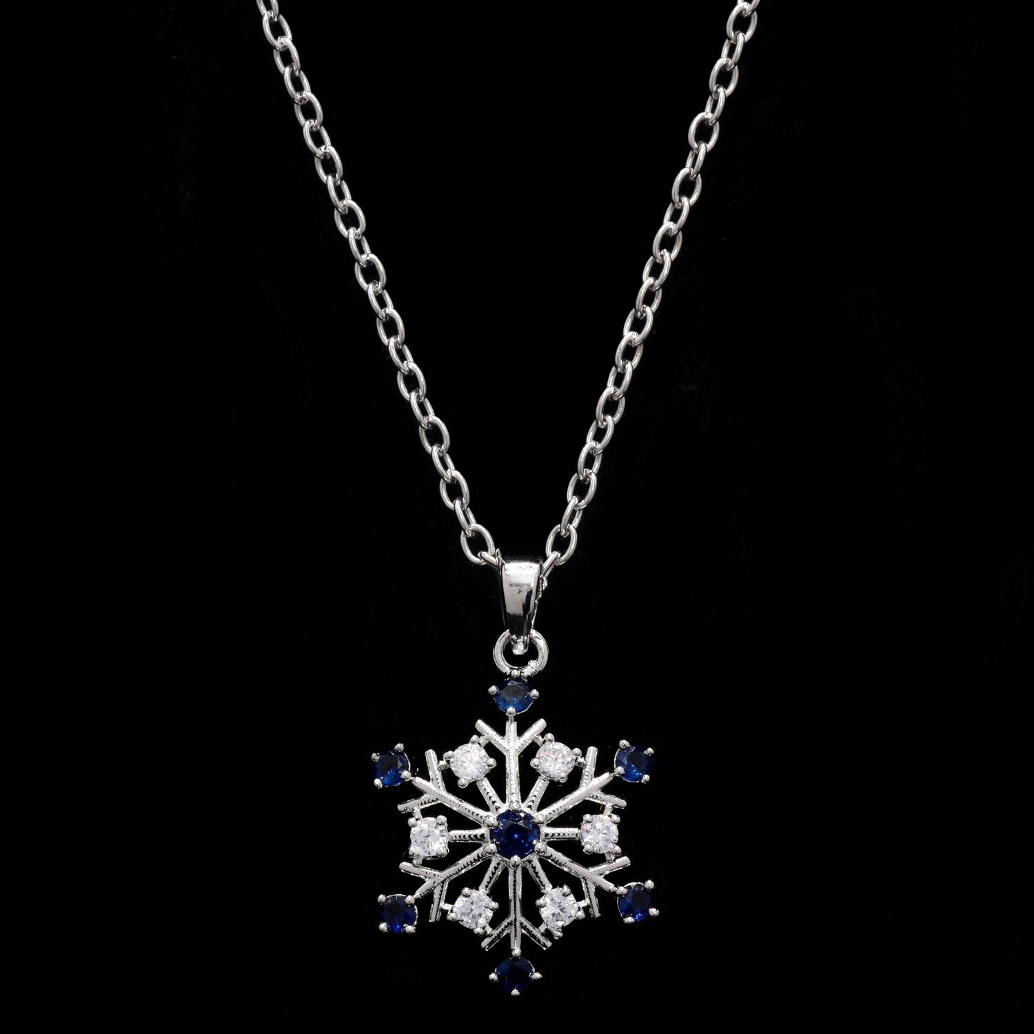 Blue Snowflake Silver Pendant