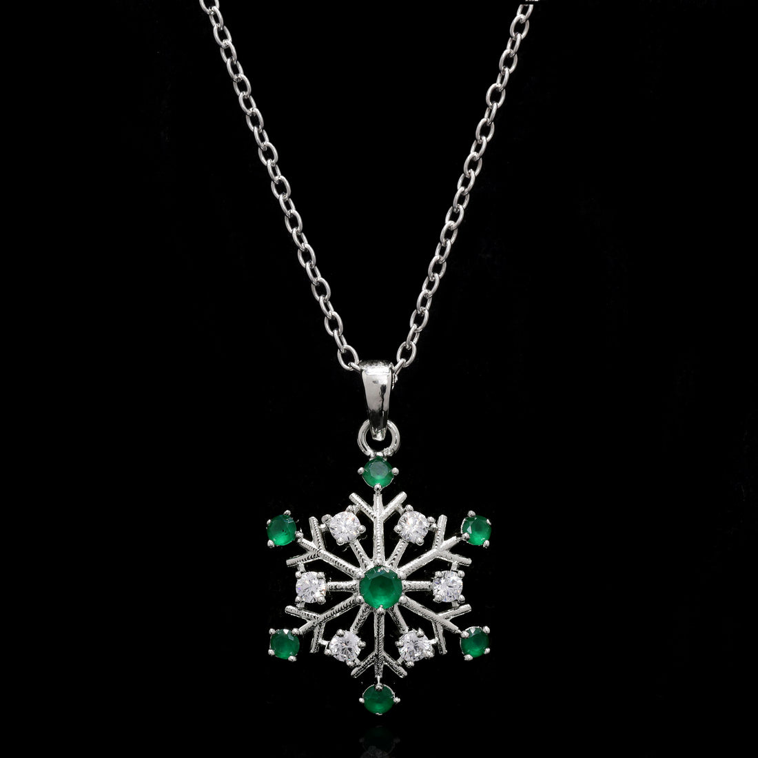 Green Snowflake Silver Pendant