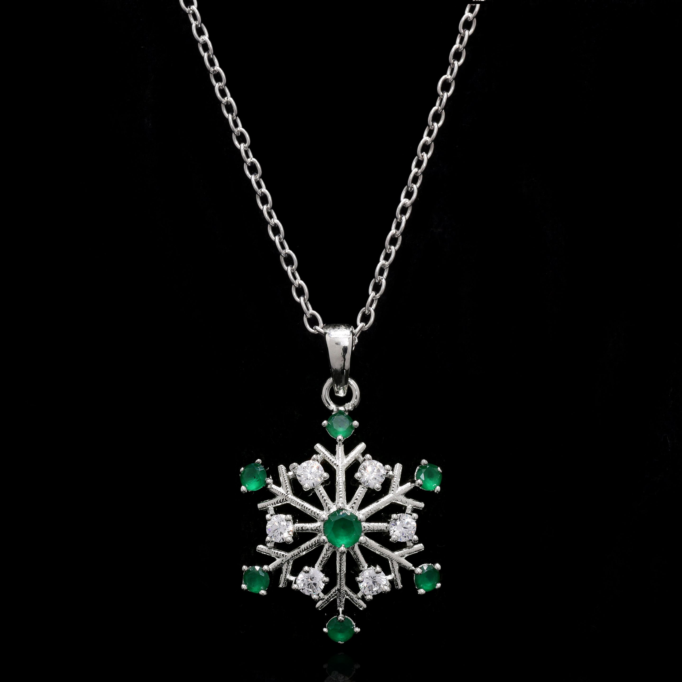 Green Snowflake Silver Pendant