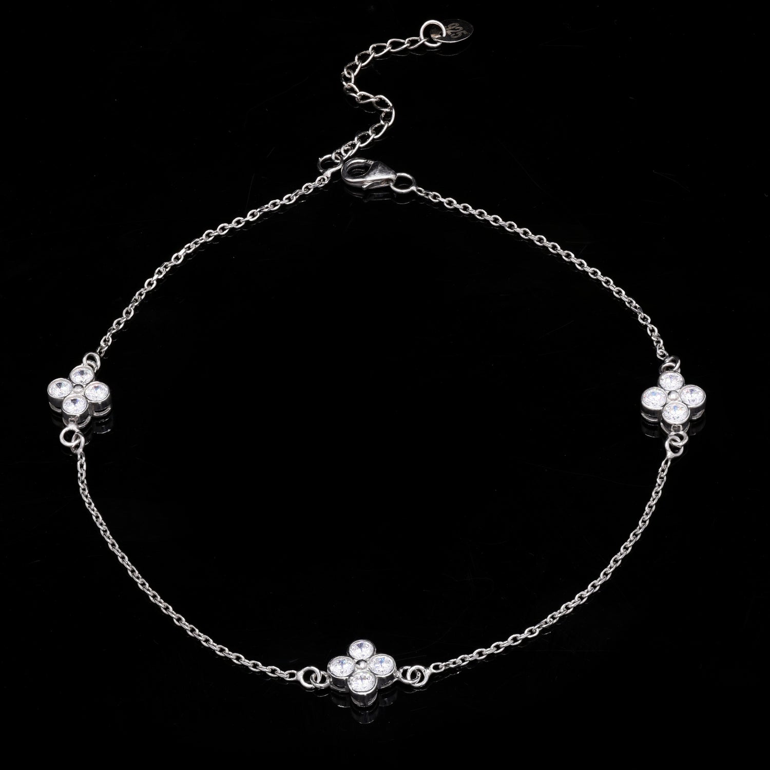 Four-Leaf Silver Anklet