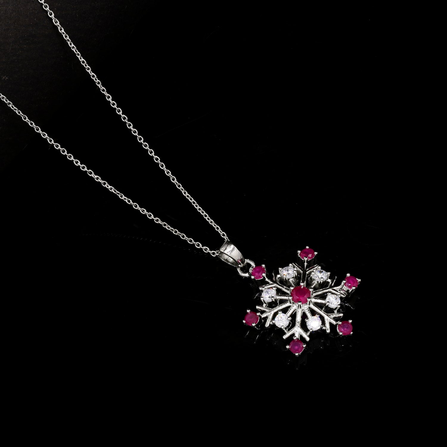 Red Snowflake Silver Pendant