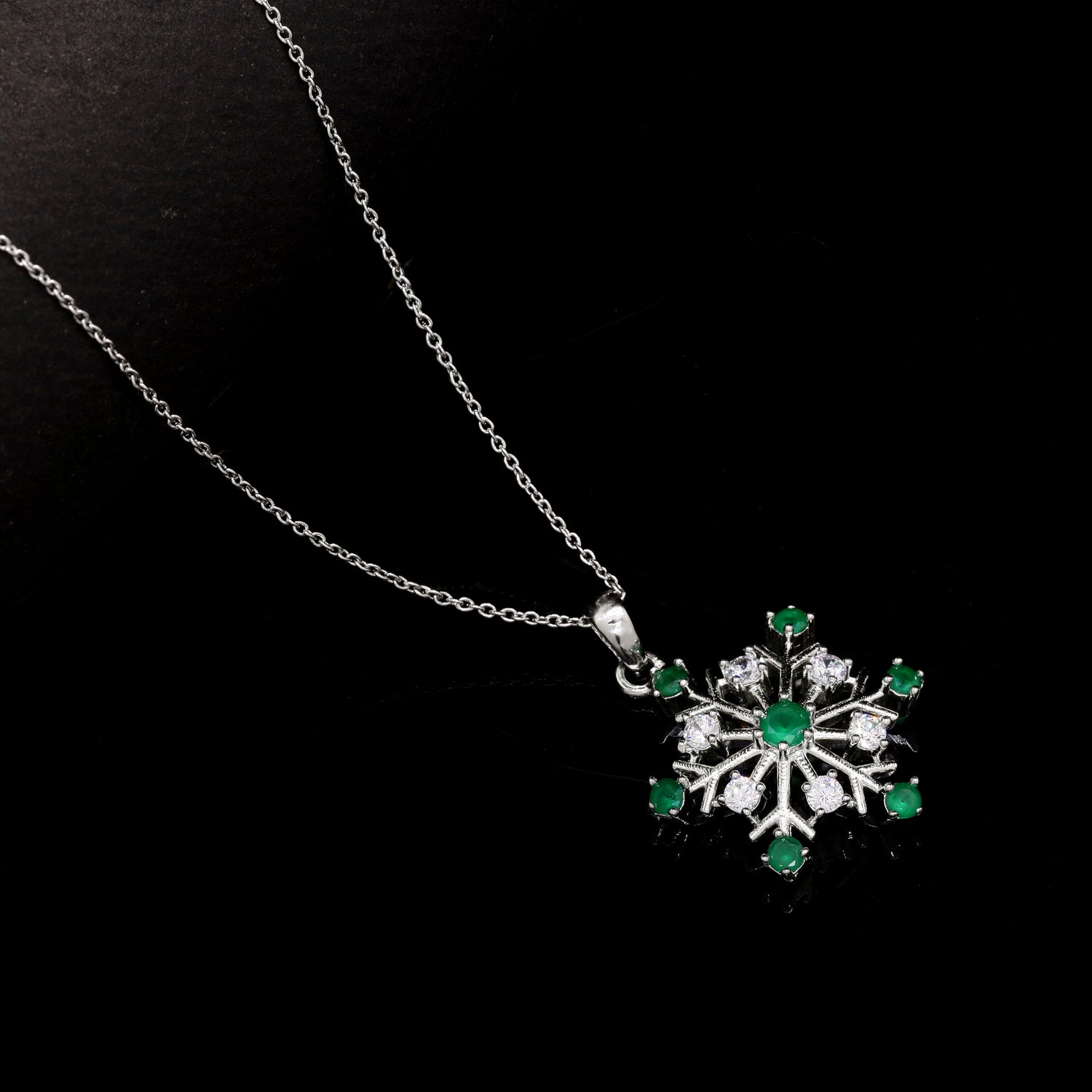 Green Snowflake Silver Pendant