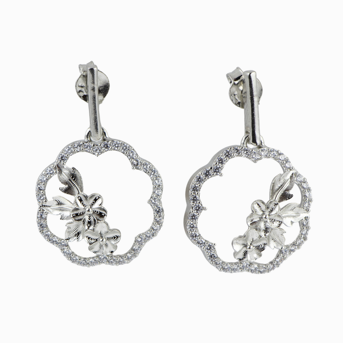 Flower Hoop Silver Earrings