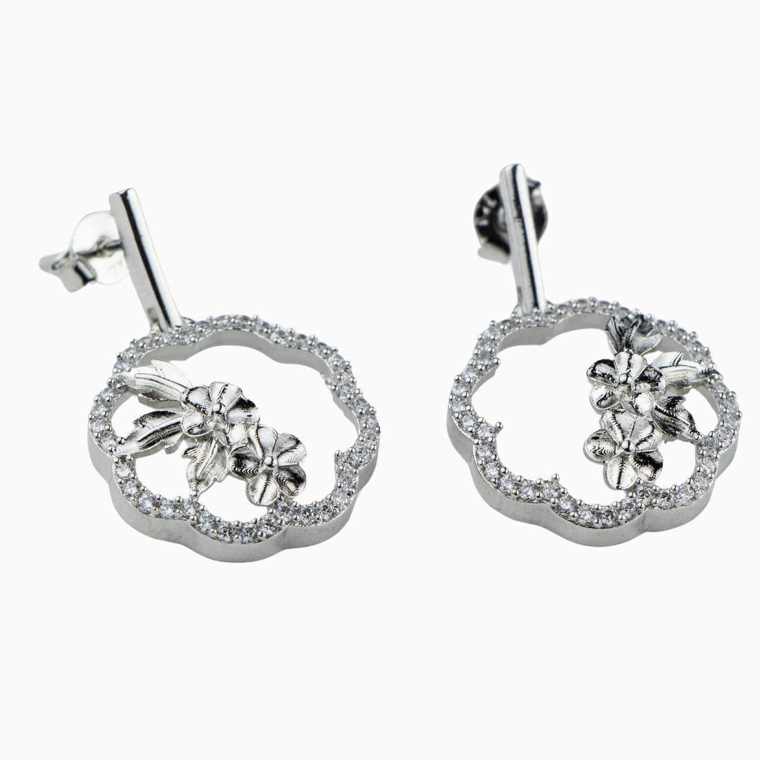 Flower Hoop Silver Earrings