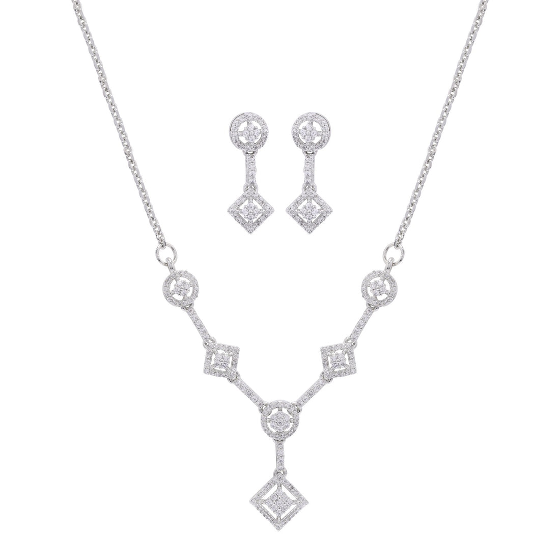 Geo Charm Silver Necklace Set