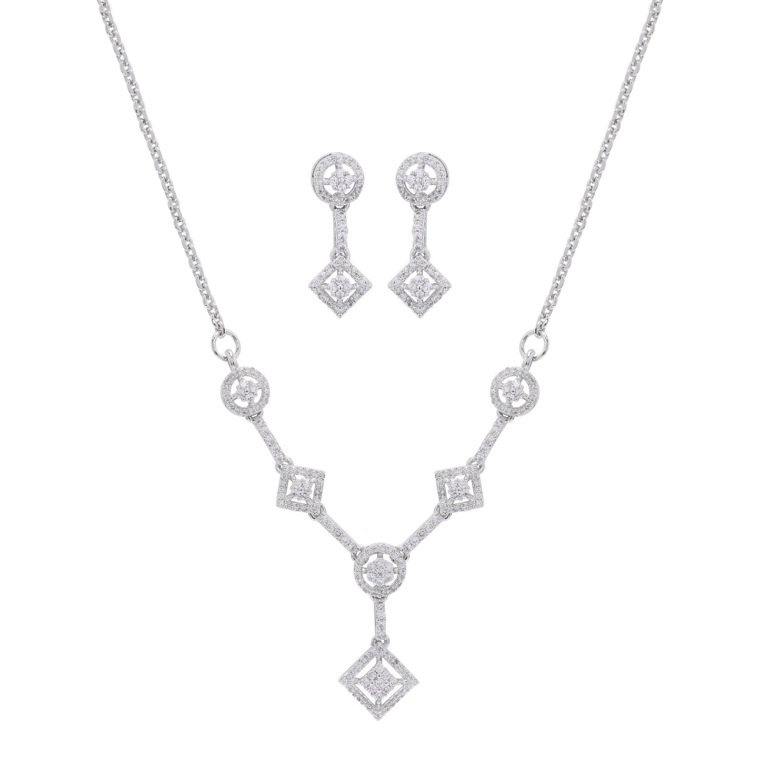 Geo Charm Silver Necklace Set