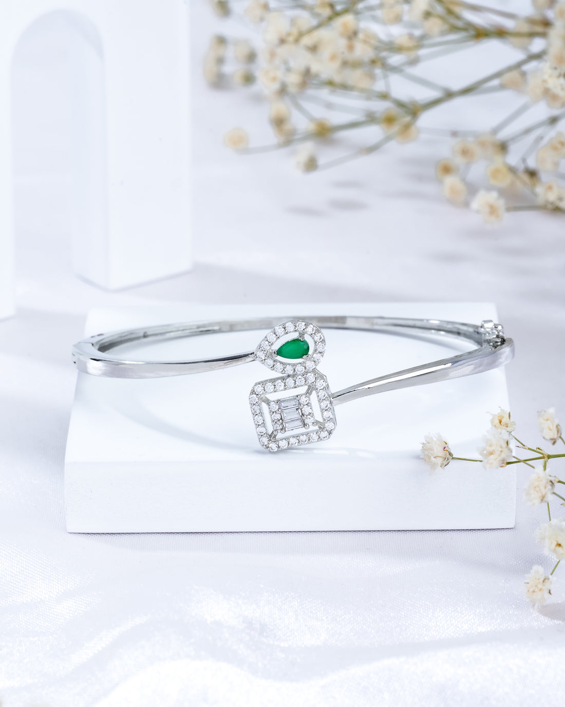 Green Chic Square Silver Bracelet
