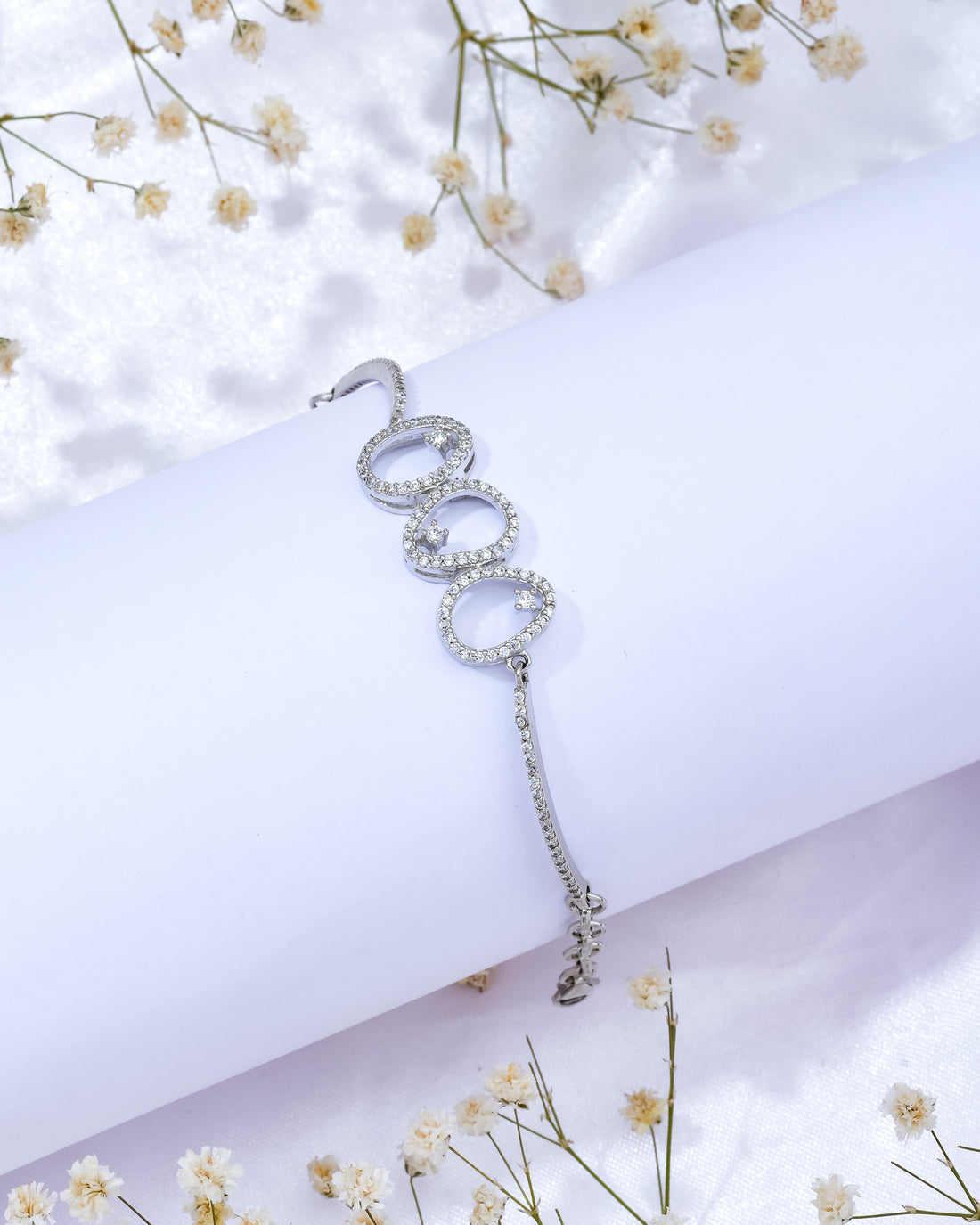 Three Halo Silver Bracelet