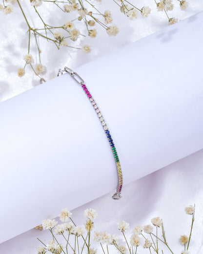 Rainbow Tennis Silver Bracelet