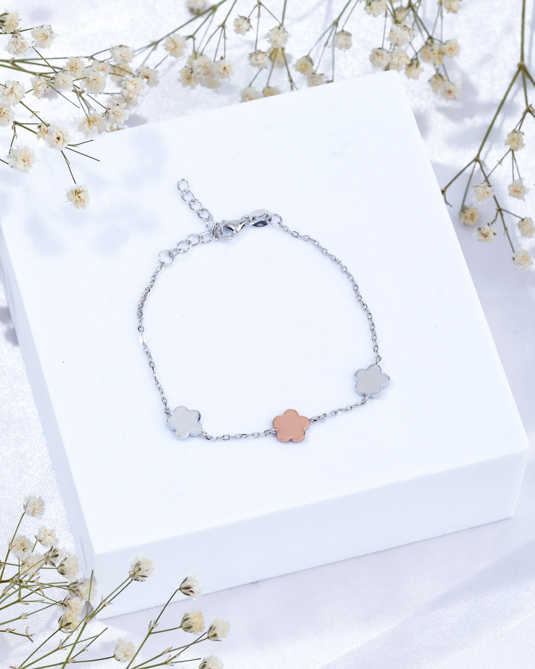 Three Flower Silver Bracelet