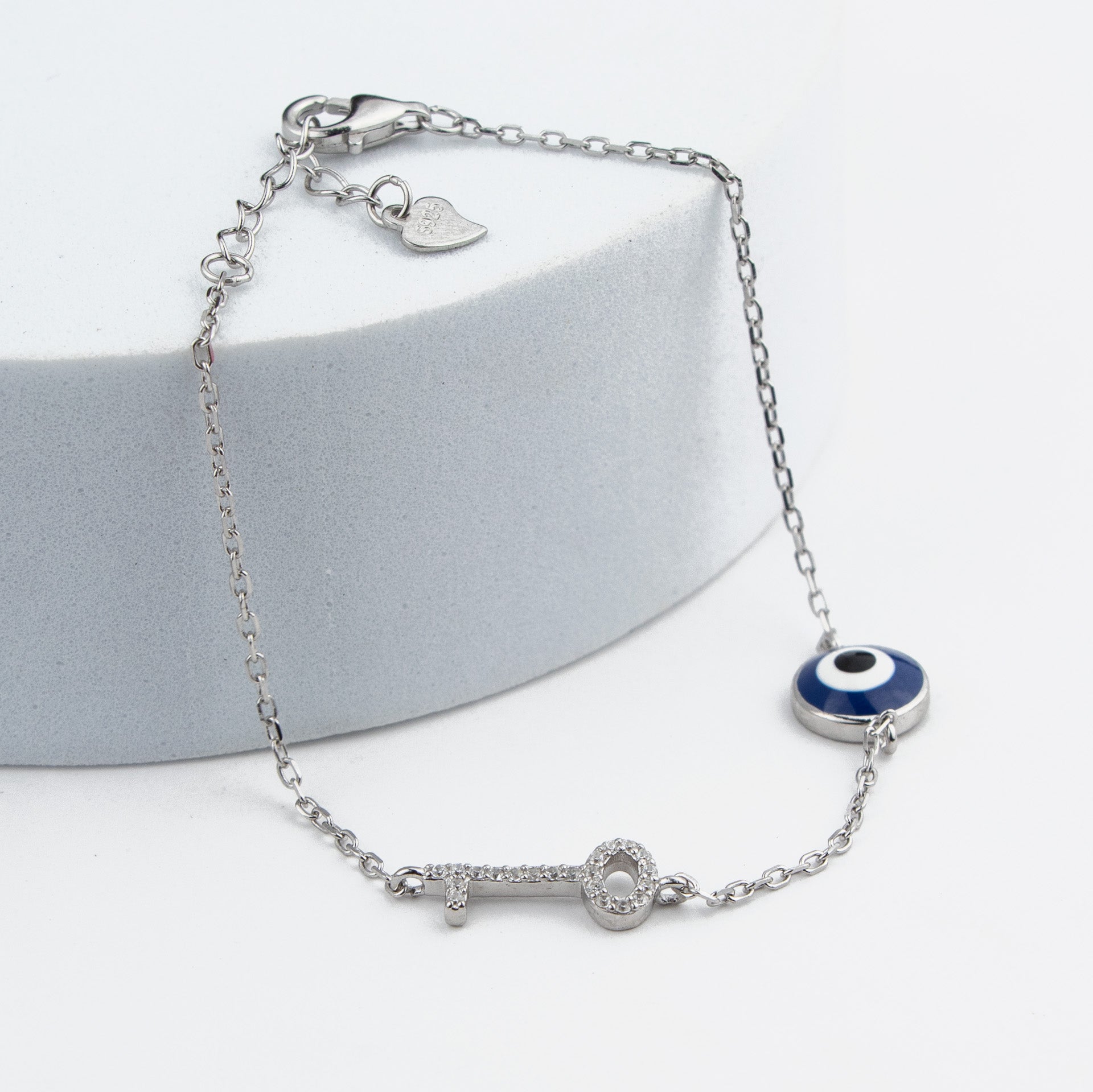 Evil Eye Key Silver Bracelet