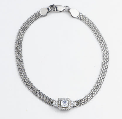 Square Solitaire Silver Band Bracelet