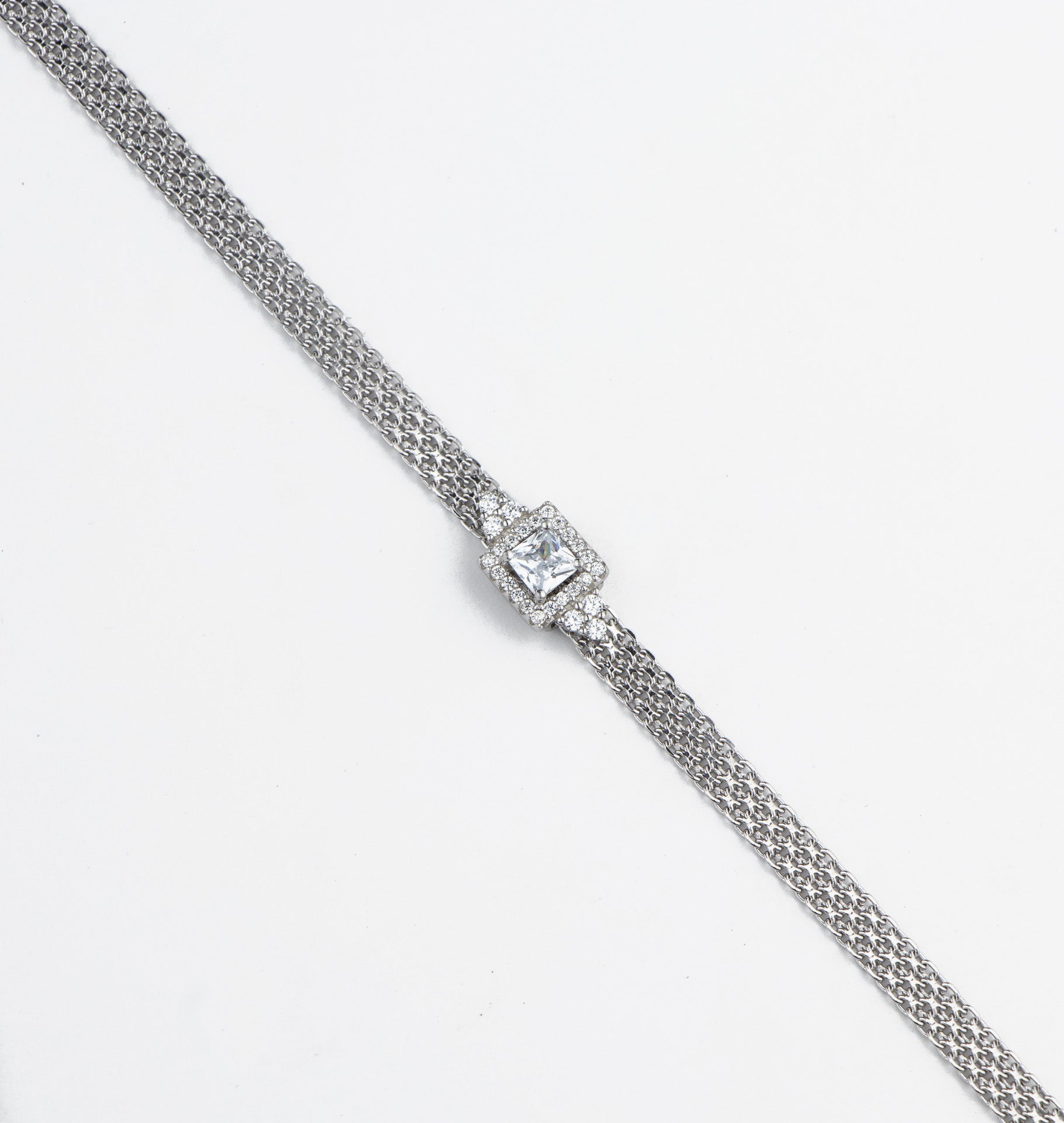 Square Solitaire Silver Band Bracelet