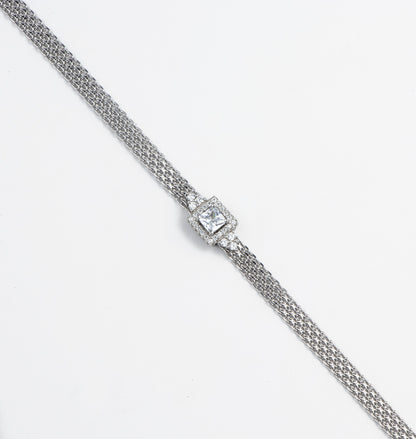 Square Solitaire Silver Band Bracelet