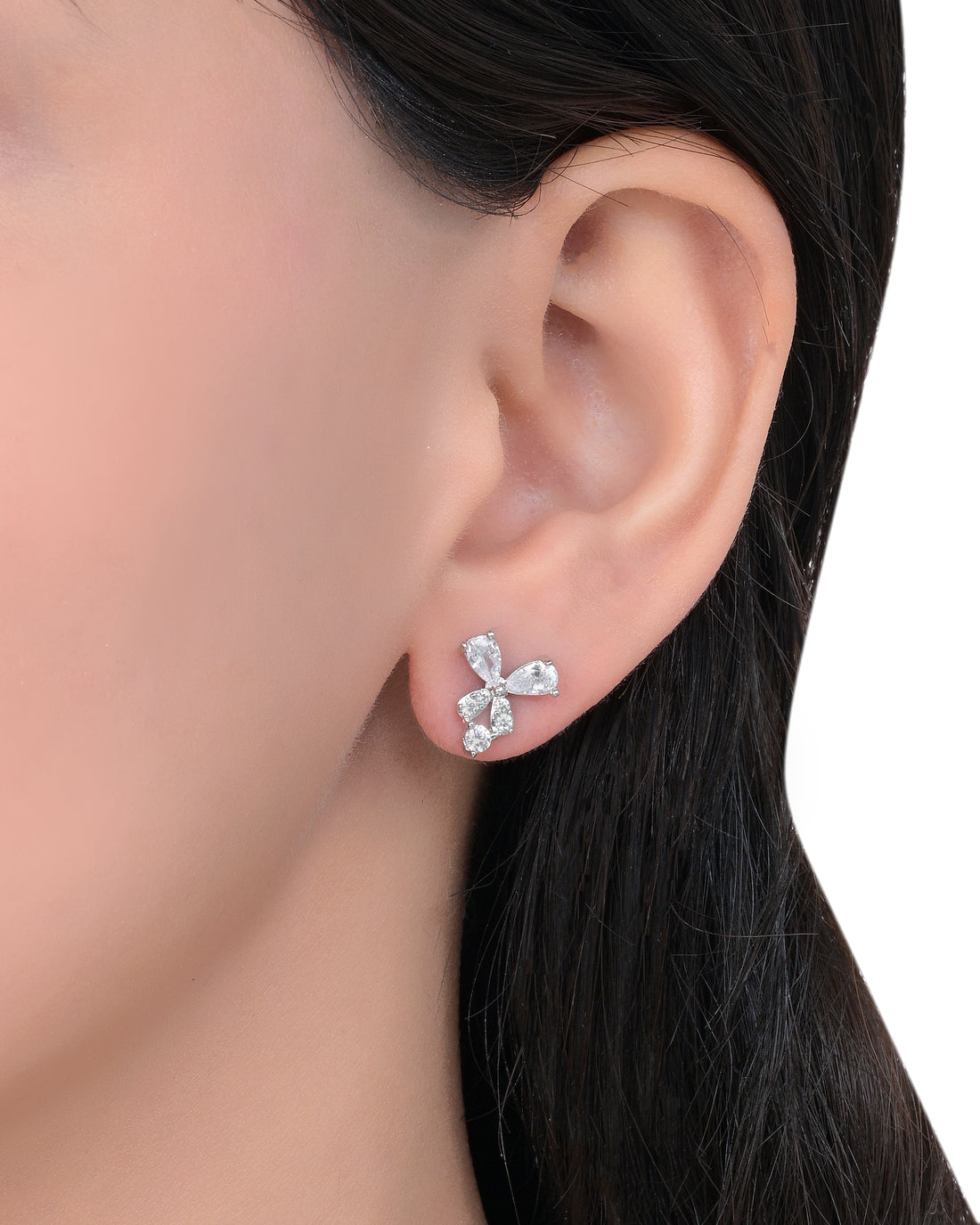 White Butterfly Wings Silver Studs