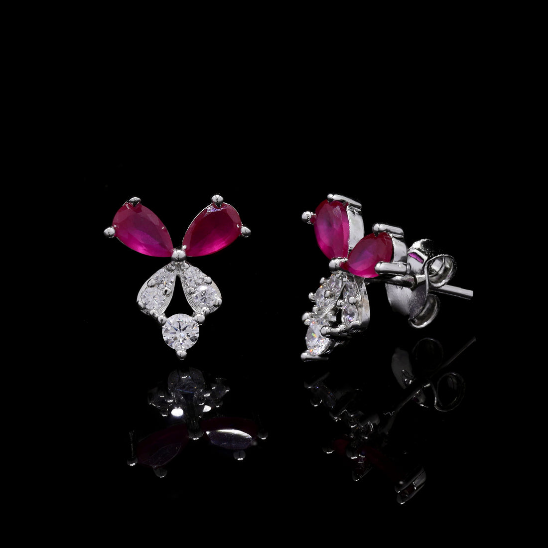 Pink Butterfly Wings Silver Studs