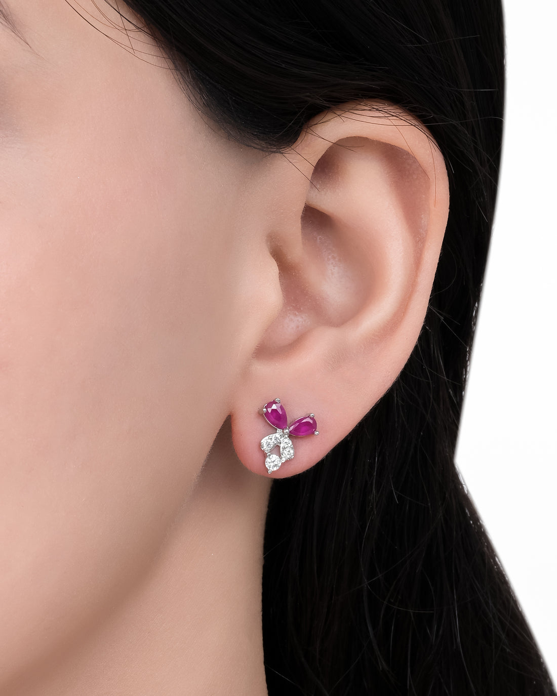 Pink Butterfly Wings Silver Studs