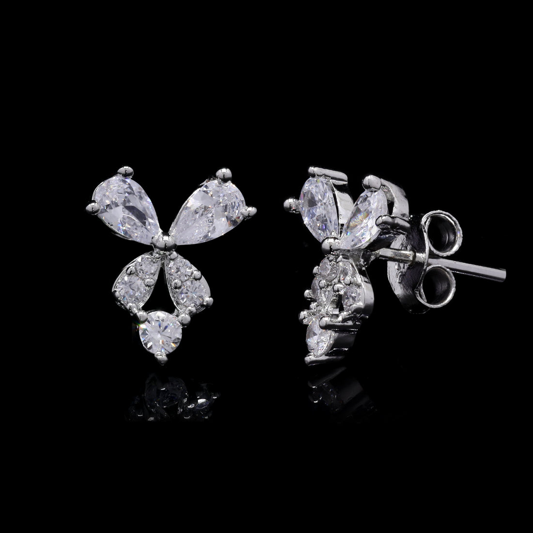 White Butterfly Wings Silver Studs