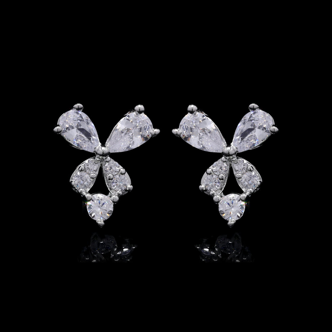 White Butterfly Wings Silver Studs