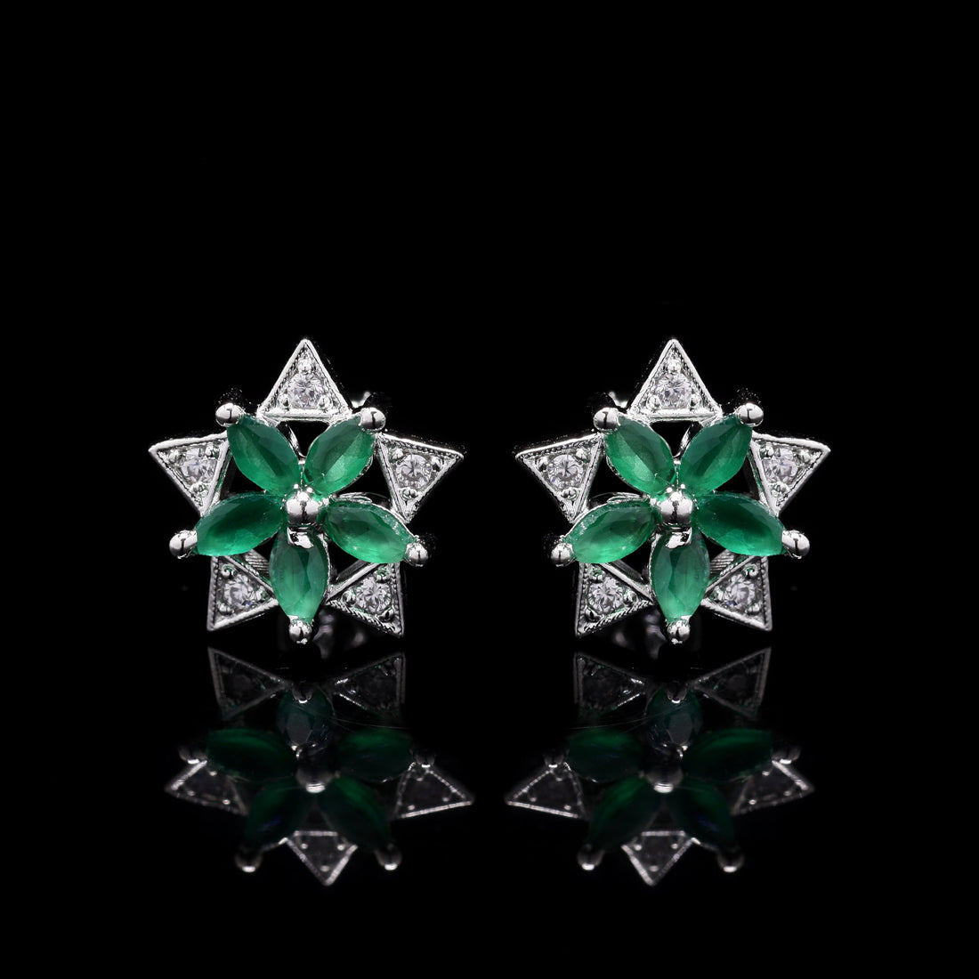 Green Bold Spikes Silver Studs