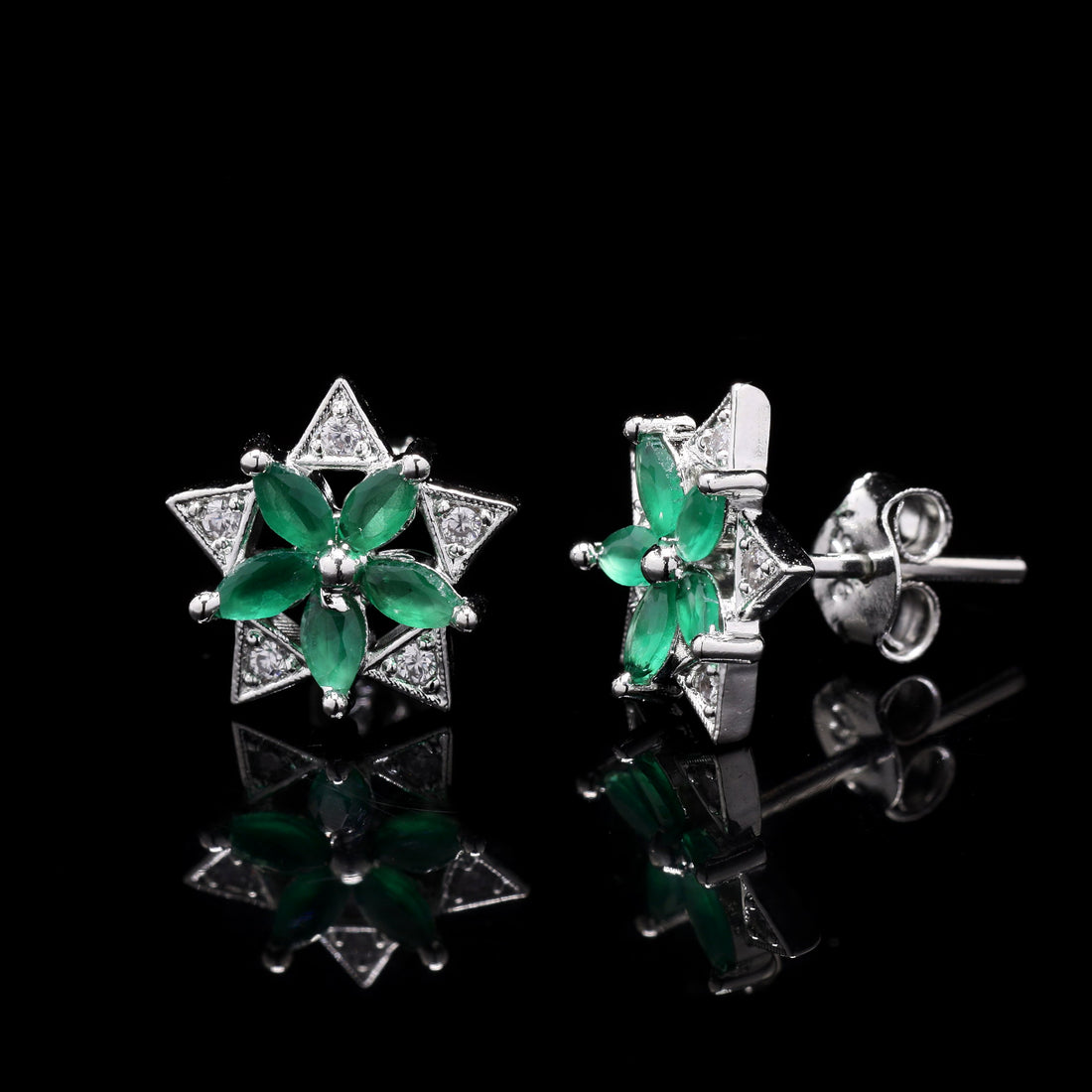 Green Bold Spikes Silver Studs