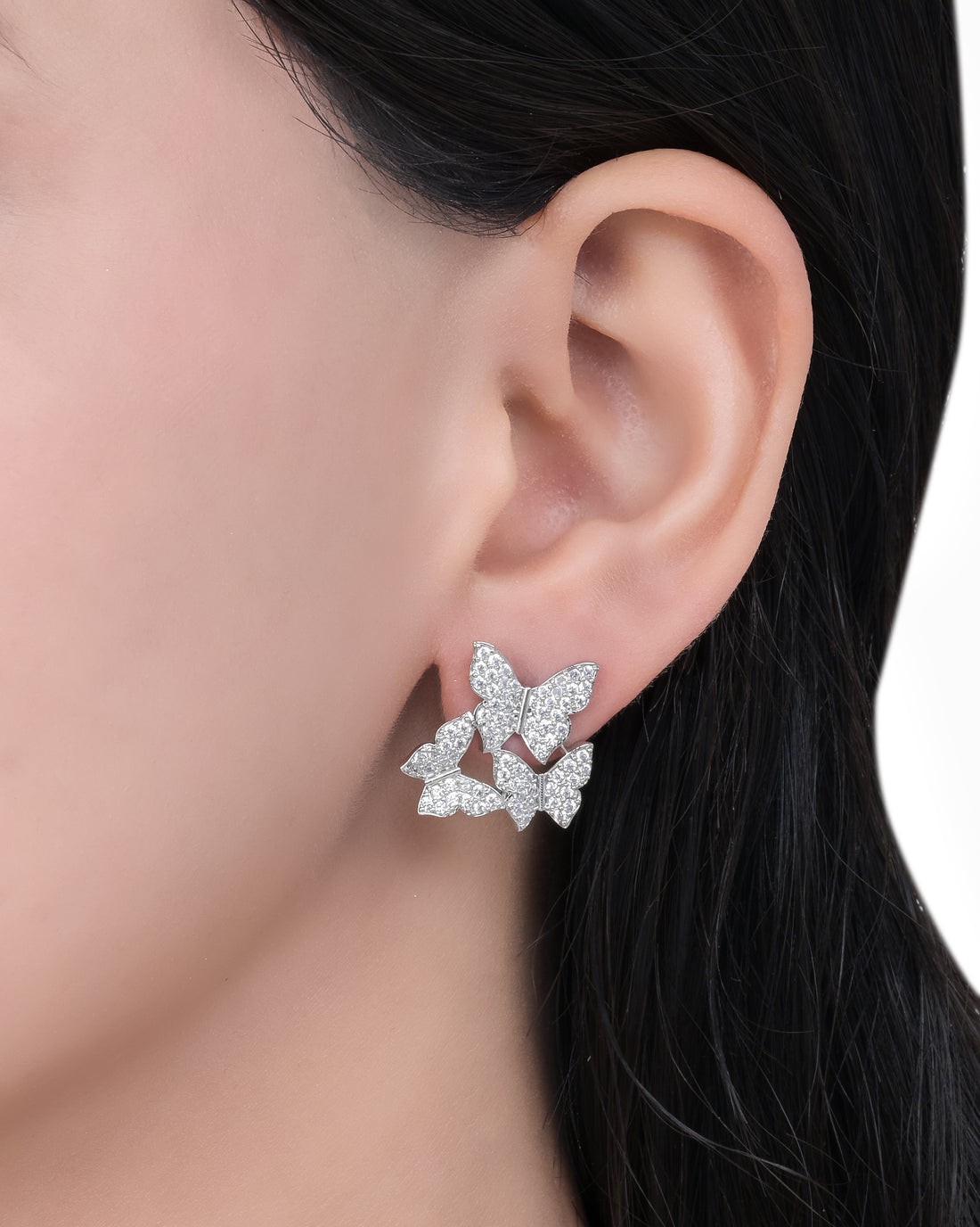 White Butterfly Swarm Silver Studs