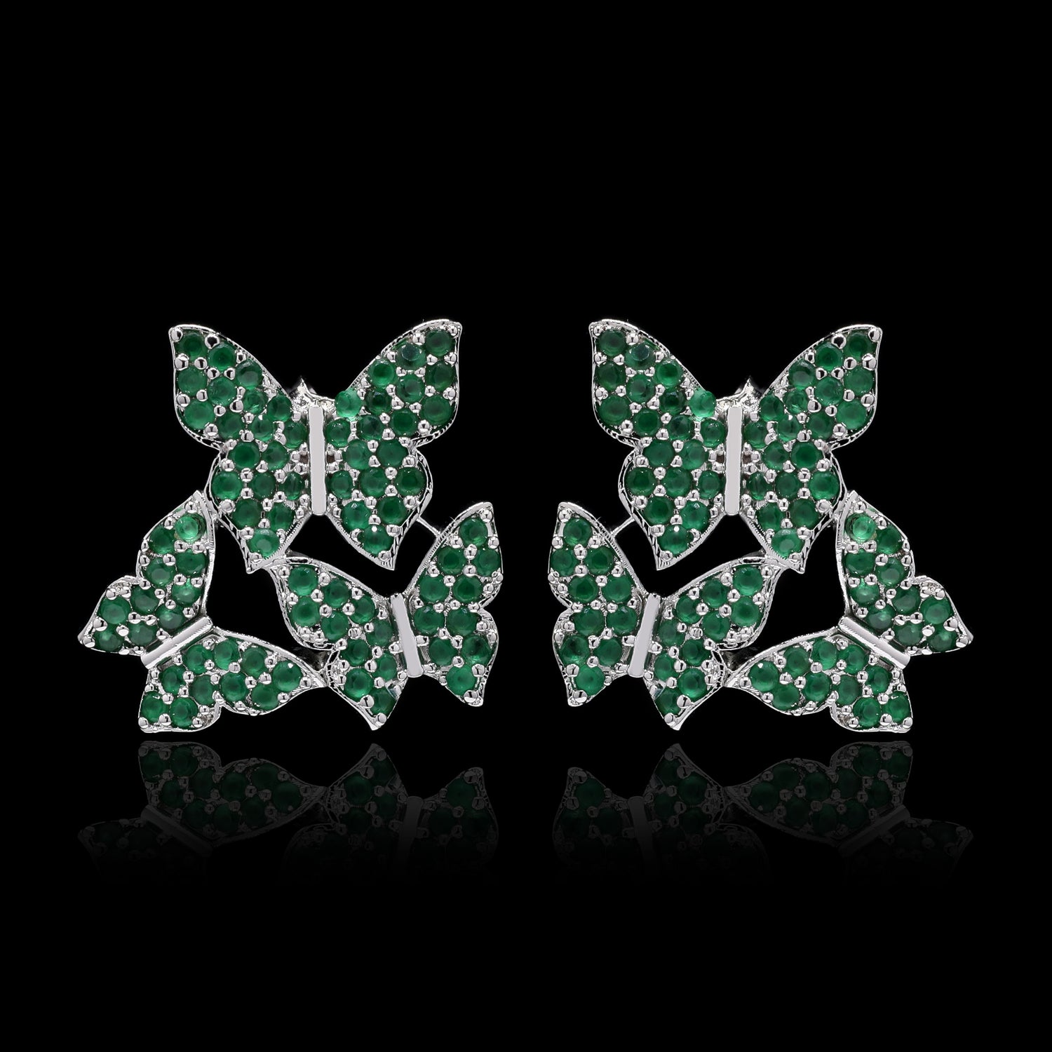 Green Butterfly Swarm Silver Studs