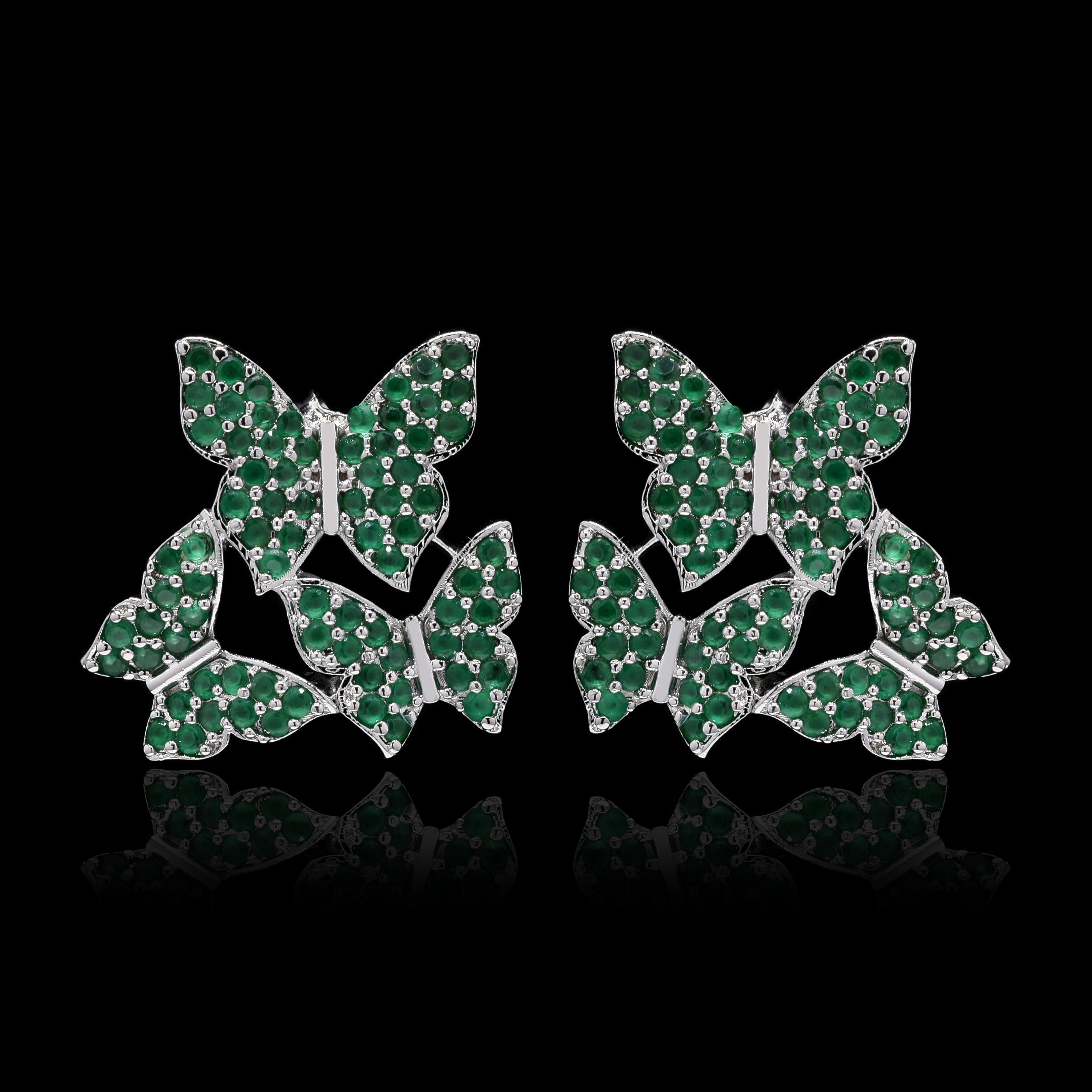 Green Butterfly Swarm Silver Studs