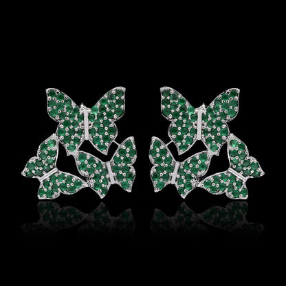 Green Butterfly Swarm Silver Studs