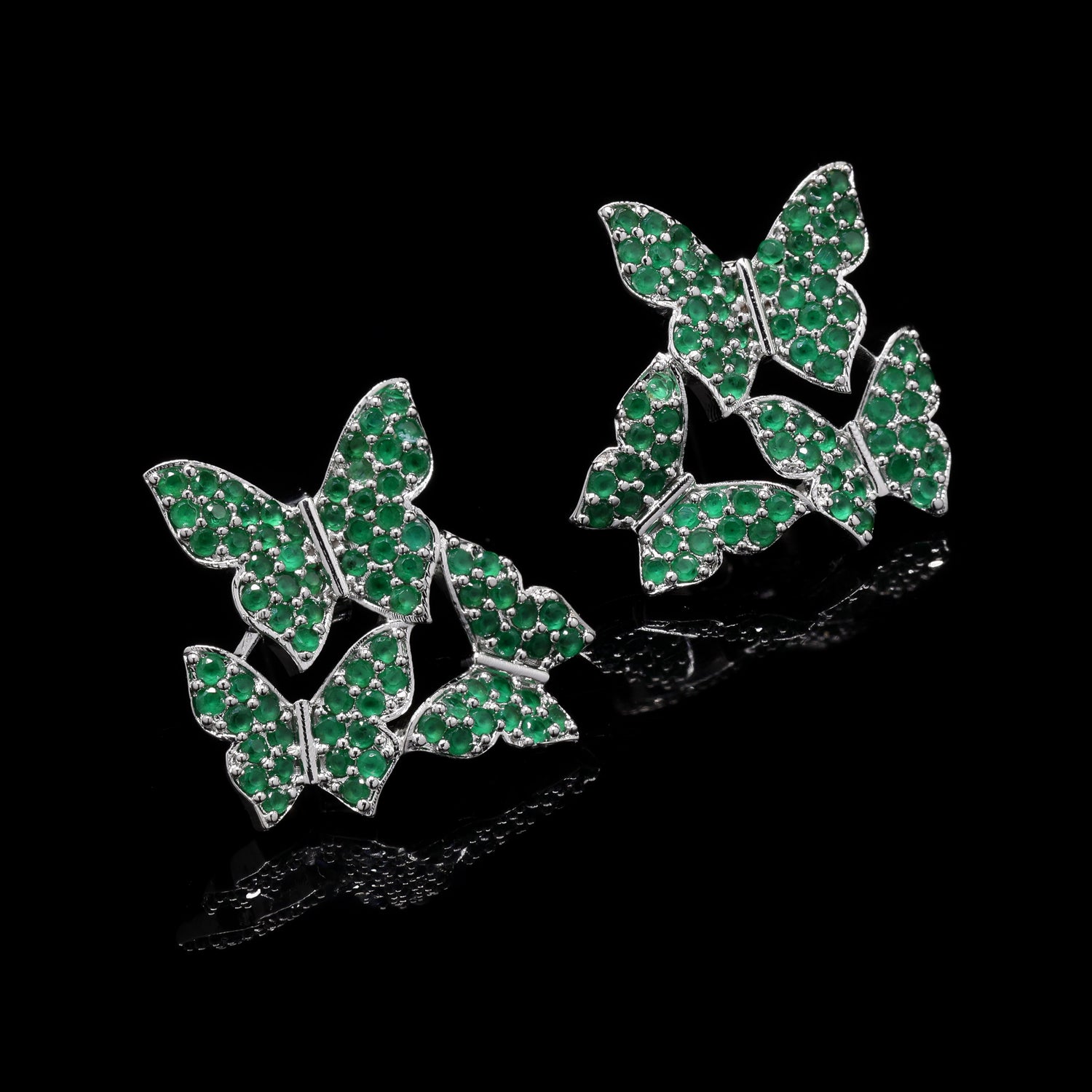 Green Butterfly Swarm Silver Studs