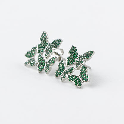 Green Butterfly Swarm Silver Studs