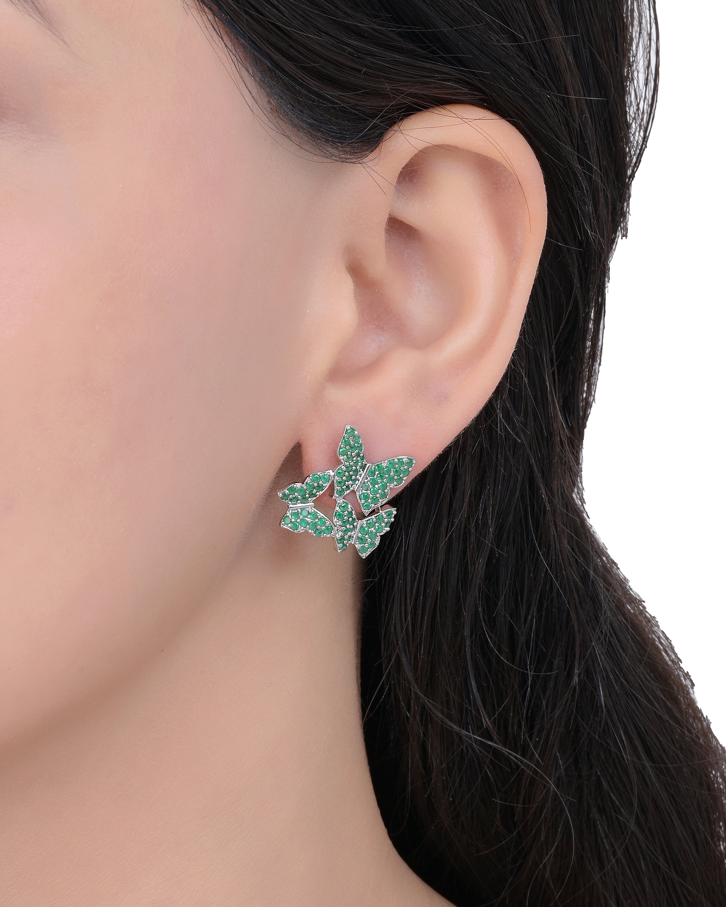 Green Butterfly Swarm Silver Studs