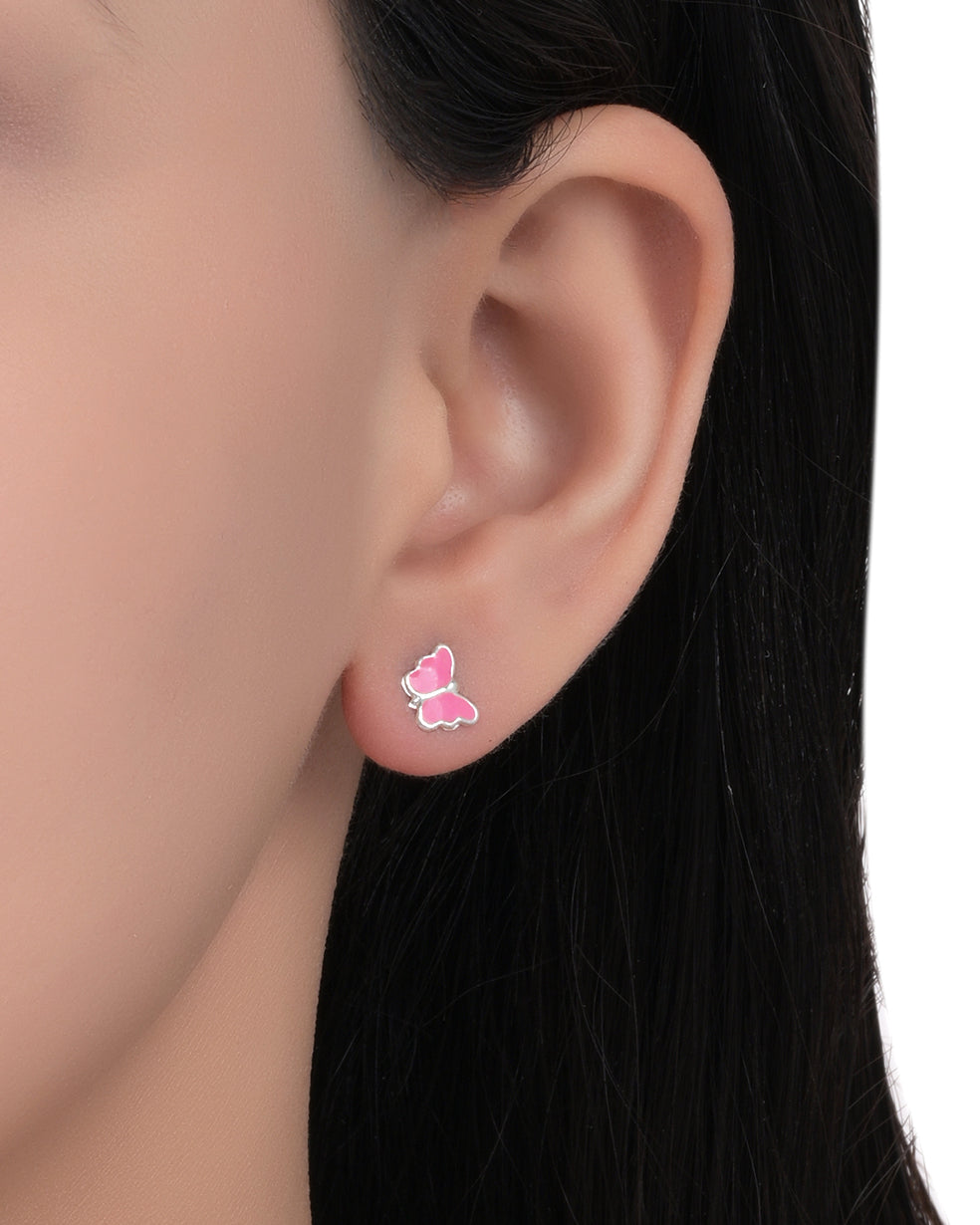 Pink Blush Butterfly Silver Studs