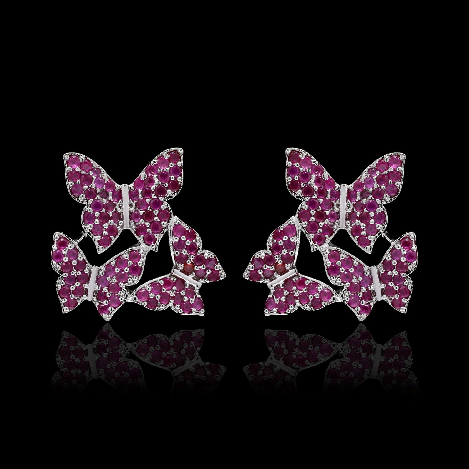 Red Butterfly Swarm Silver Studs