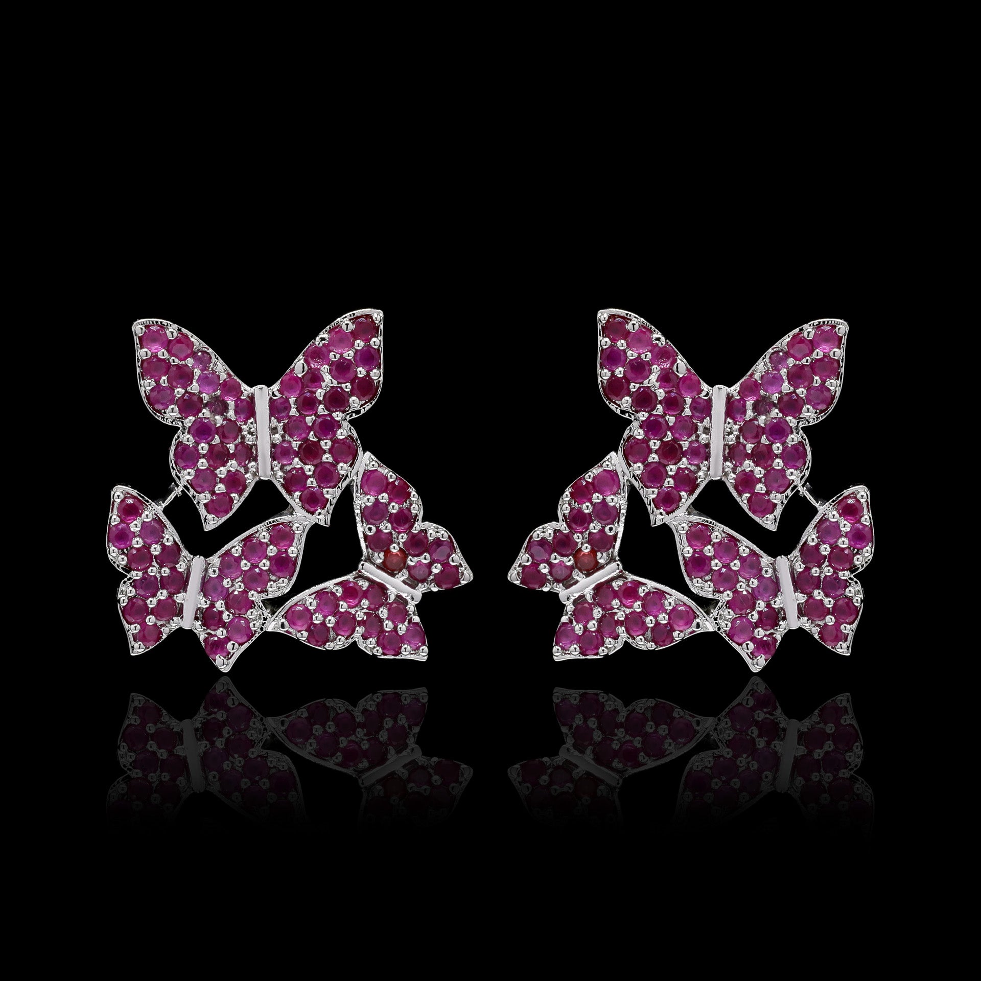 Red Butterfly Swarm Silver Studs