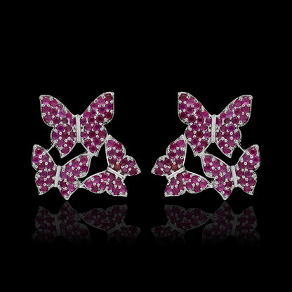 Red Butterfly Swarm Silver Studs