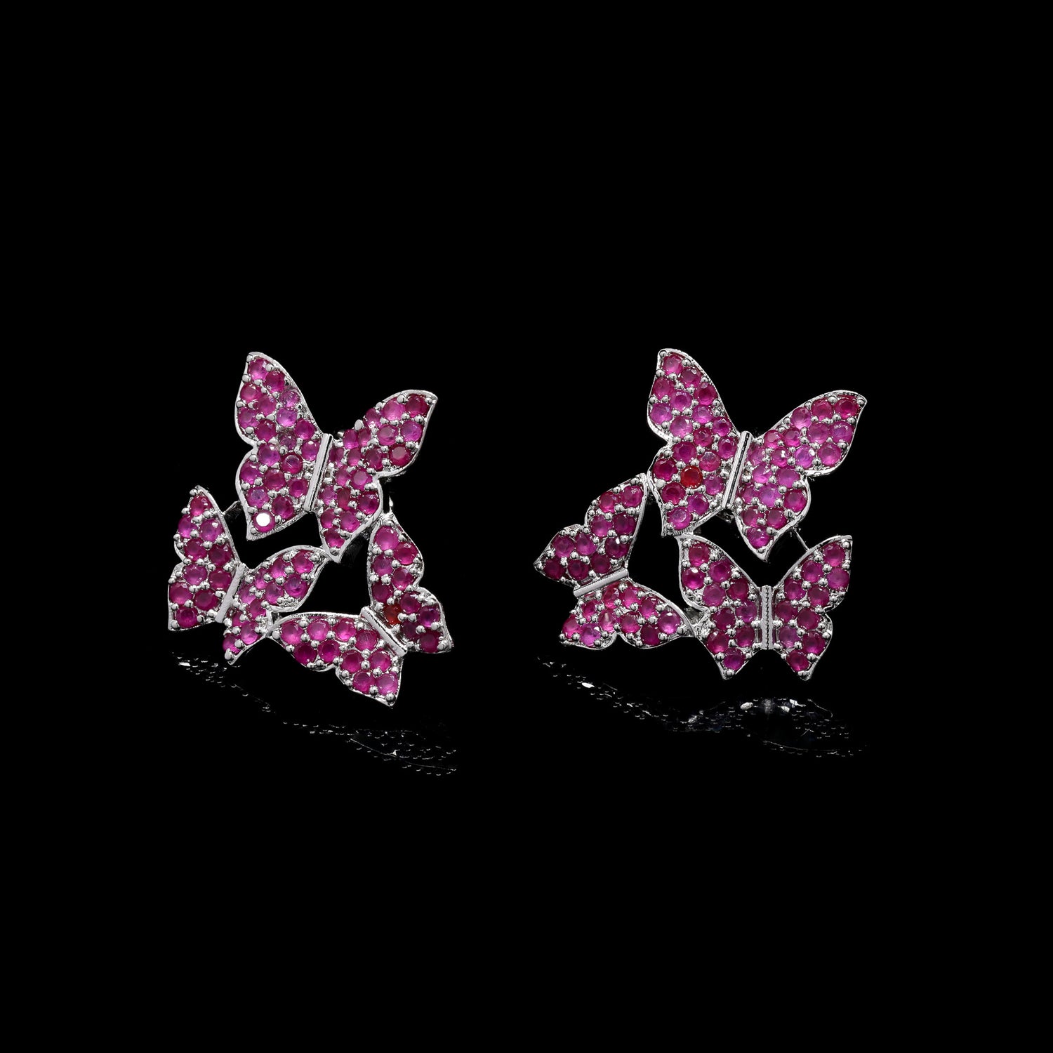 Red Butterfly Swarm Silver Studs